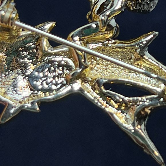 Kirks Folly Gold Tone Cherubs Riding Dolphins Brooch (4178) - Picture 6 of 6